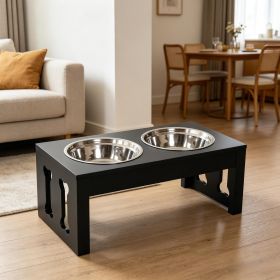Modern 23'' Decorative Raised Dog Bowls Wooden Heavy Duty Pet Food And Water Bowl Elevated Feeding Station Black