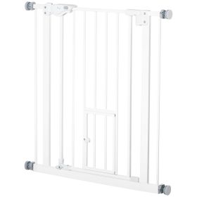 Pet Gate Extra Wide Press-Mounted with Cat Door, Auto Closing Pet Gate for Stair, Hallway, 29-32 Inch, White