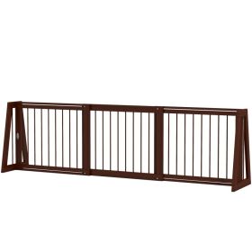 28"-75" Freestanding Wooden Pet Gate with Support Feet & Non-Slip Mats for Indoor, Stairway, Doorway, Brown (Option: Brown-755x625x125 mm)