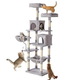 71-inch Cat Tree Tower, Large Multi-story Cat Climbing Tower, Natural Sisal Grabber Posts, Extended Platform, Hammock (Option: LIGHT GREY)