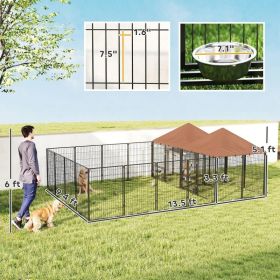 Large Outdoor Dog Kennel With 2 Rooms, Rotating & Adjustable Height Bowls, Multiple Packages Will Be Shipped Please Pay Attention To The Dimensio (Option: Coffee)