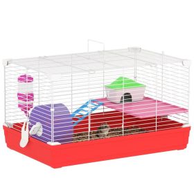 18.5" Hamster Cage with Exercise Wheel and Water Bottle, Dish, Rat House and Habitat 2-Story Design, Red (Option: Red-510x335x120 mm)