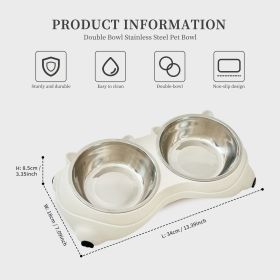 Macaron Pink Dual Stainless Steel Pet Bowls, 600ml Each, Non-Slip, Dishwasher Safe for Small-Medium Pets (Color: White)