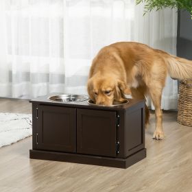 Elevated Dog Bowls with Storage, Two Stainless Steel Bowls for Large Dogs, Coffee (Color: Coffee)
