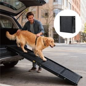 Dog Ramp For Car 71inch Long & 19.3inch Wide Portable Dog Ramps For Large Dogs With Non-Slip Rug Surface Dog Car Ramp For SUV Car & Truck, Foldin (Option: Black)